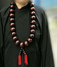 Huge 40mm*27 Prayer Beads Natural Red Wood Buddhist Temple Monk Necklace Rosary picture