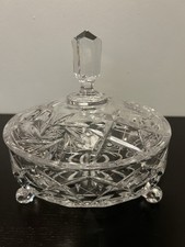 Heavy Cut Crystal Covered Candy Dish w/lid - 3 Footed picture