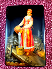 Vintage 1985 Russian Fedoskino Lacquer Box-Water Bearer Signed A. Mityukova USSR picture