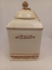 Vintage Nonni's Biscotti Ceramic Cookie Jar Cream & BrownTight Seal VGC 12
