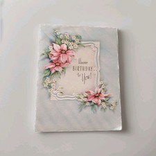 Vintage Birthday Greeting Card Blue Pink Flowers Made In USA  *PERSONALIZED* picture