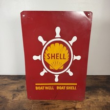 VTG Shell Metal Sign “Boat Well Boat Shell” Ship's Wheel Logo Marinas Nautical  picture