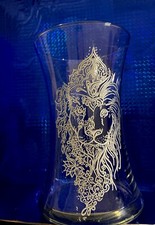 OOAK Hand Crafted Etches Lion On Vase picture