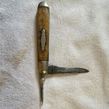 Vintage Antique Miller Bros. Meriden CT 2-Blade Pocket Knife Punch Awl Bone/Stag picture