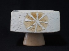 MCM 1970's Japanese Rustic, Sculpted, Heavy Square & Pedestal Ikebana Container picture