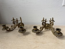 Antique Gilt Brass Pair Piano Sconces Swivel Arm Wall Candle Holders picture