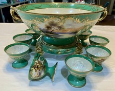 Vtg Noritake Morimura rare handpainted Fruit/Desert/Punch Bowl Setw/10 cups,mint picture