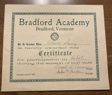 1938 Bradford Academy School Award Debate Certificate Vermont VT Signed P7b picture