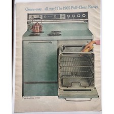 Vtg 1960s Aqua Blue Frigidaire Range Stove Pull 'N Clean MCM Kitchen Print Ad picture