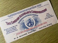 1920 FALLS CITY OREGON insurance company blotter card THE LONDON ASSURANCE CORP. picture