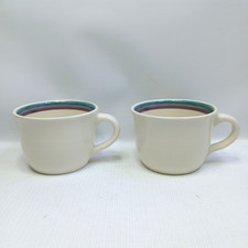 Set Of 2 Pfaltzgraff Juniper Coffee Cup Mug Green Mauve Bands Made in USA. picture