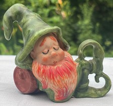 Vintage Lefton Leprechaun Sleeping on Keg/Barrel Elf Pixie St Patrick's Day 3522 picture