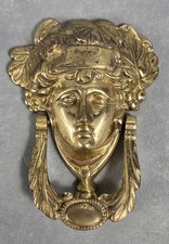 Vintage VICTORIAN Roman GRECO GODDESS Solid BRASS Bust DOOR KNOCKER picture