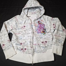 Vintage Y2K 2010 Disney Parks AOP Mickey Mouse White Double Zip Hoodie Girl's L picture