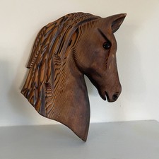 Vintage MCM Cryptomeria HORSE HEAD Wall Hanging Sculpture ART ; Glass/Resin EYE picture