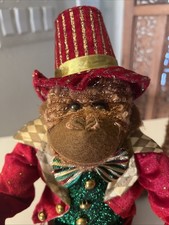 Vintage Poseable Royal Jester Monkey Plush Shelf Sitter Christmas Decoration picture