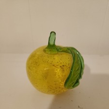 Vintage Blown Art Glass Yellow Apple Fruit 3 1/2