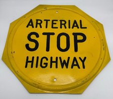 Vintage Stop Sign Embossed Arterial Highway Yellow Rustic 24