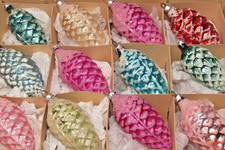 Lot VTG Glass Mica Sugared Outdent Embossed PINECONE Christmas Ornaments Germany picture