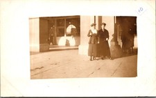 1910s Two Women Standing At Building Entrance Antique RPPC Postcard picture