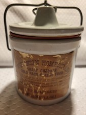 Vintage Stoneware Butter Cheese Crock Jar Clamp Lid Gray with Original Label  picture