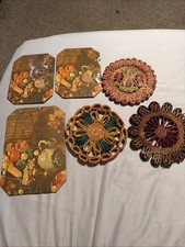 Vtg 70s Boho Kitchen Lot 6pc Ballonoff Insulated Harvest Hot Mats Straw Trivets picture