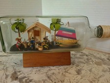 Vintage Diorama Philippine Village Folk Art In A Bottle Hand Crafted Hut Palm picture