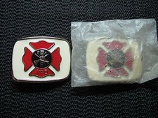 VOLUNTEER FIRE DEPARTMENT VFD BELT BUCKLE VINTAGE RARE LOT OF 2 NOS 1980s  picture