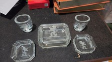 Glenn Belle-Isle Signed Engraved American Art Glass Lion Box, ashtrays, holders picture