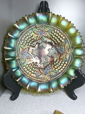Antique Northwood Amethyst Carnival Glass Grape & Cable Basket Weave Raised Bowl picture