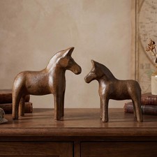 2 Pack Cast Iron Standing Horse Statue Set Antique Brown Home Decor Vintage H... picture