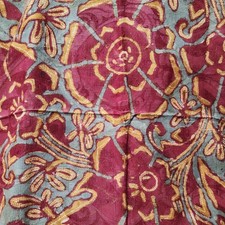 Scalamandre Spice Island Hand Batik 100% Silk Red Gold Grey Sample 44.5x29 picture