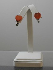 Vintage Heart Shaped Red Orange Silver Tone Clip Earrings About 3/4