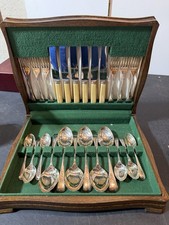 Vintage Grosvenor Firth Brearley Cutlery Flatware Set Box EPNS Faux Bone Handle  picture