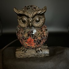 Vtg Mosaic Crackle Glass Owl Accent Lamp Bronze Tone Animal Night Light picture
