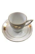 Vintage Jasba China Demitasse Cup & Saucer Gold Maple Leaf Design MCM Porcelain picture