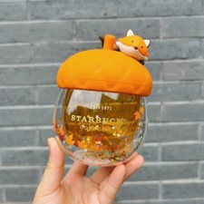 Starbucks Autumn Maple leaf Cute Fox Glass Coffee Mug Double Wall Cup 8OZ picture