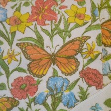 Vintage Set 4 Bath Hand Towel Set Dundee Floral 60s 70s Butterflies Fringe MCM picture