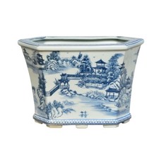 Beautiful Blue and White Blue Willow Landscape Porcelain Hexagonal Pot picture
