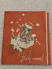 Vtg 1941 Christmas Greeting Card Scottie Terrier Puppy Dog Santa Hat Silver Gilt picture