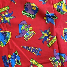 BTY 1980s Sports Dinosaurs Fabric Red Vintage Cotton Print picture
