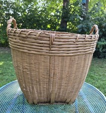 Vtg Mid Century Wicker Bamboo Bushel Basket X Large Handles 16