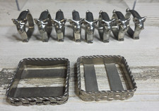 Vtg Seagull Pewter Canada Pig Napkin Rings Holders Set of 8 w/2 Trays Holders picture
