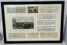 Antique 1800s Providence RI Ephemera Framed Collection Checks Soapine Advertisin picture