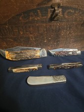 Vintage Schrade Sab Hunter German Eye Stag Pearl Pocket Knife Lot Of 5  picture