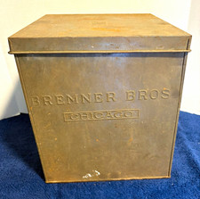 Vintage Bremner Bros. Large Tin Cannister Box Crackers Flip Lid Chicago 12x10x10 picture