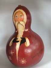 VTG 1992 Natalie Kaltenbach Hand Painted Santa Gourd Christmas Folk Art Signed picture