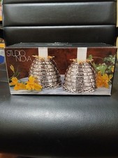 Godinger Vintage  silver plate Beehive Candlestick Holders with gold accent picture