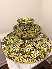 Vtg MCM Flower Power Daisy Fiberglass Chip & Dip Set w/ 17” Platter Tray  picture