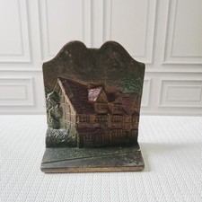 ANTIQUE  CAST IRON BOOKENDS BOOK ENDS SHAKESPEARE'S HOUSE BUILDING HOME picture
